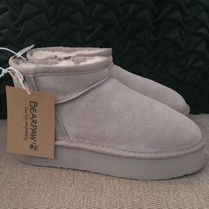 BEARPAW YOUTH SHALINI GENUINE SUEDE WOOL SLIP ON ANKLE BOOTS